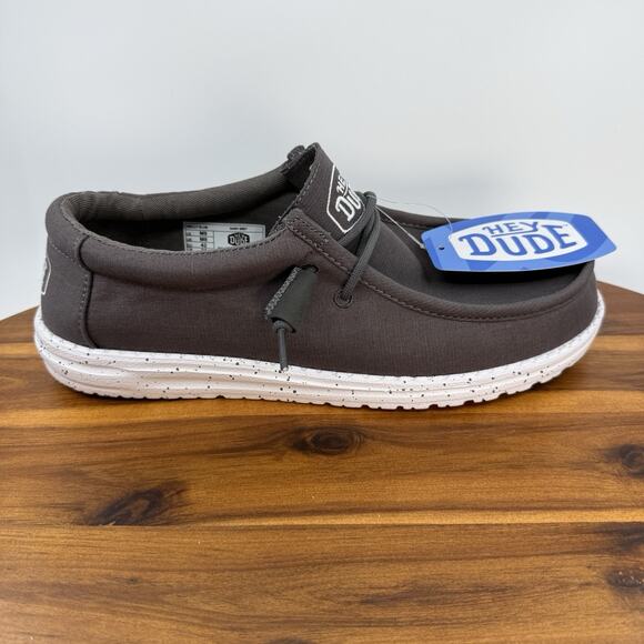 Hey Dude Mens Size 9 Wally Slub Dark Grey Shoes Loafers NEW - Picture 1 of 10